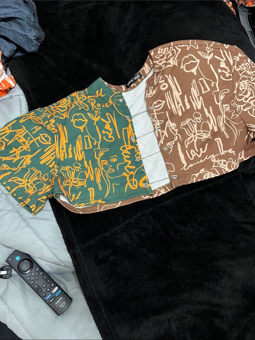 SHEIN Two-Tone Button Down Top - Green & Brown